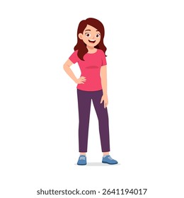 Full body shot of a woman in casual outfit standing with a smile expression in illustration