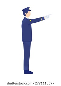 Full body side view vector illustration of a male station staff performing pointing and calling safety checks