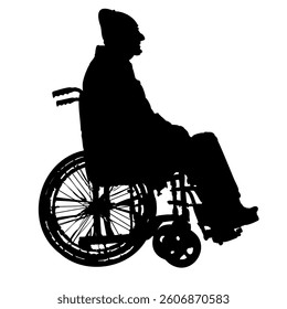 Full body silhouette of an elderly man in a wheelchair, all in black.