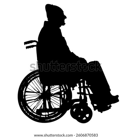 Full body silhouette of an elderly man in a wheelchair, all in black.