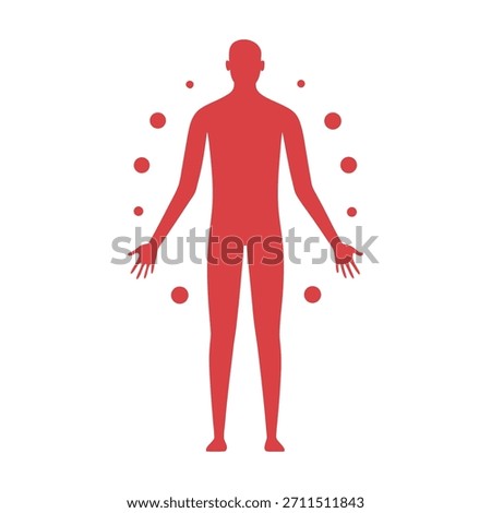 Full body silhouette with multiple highlighted pain points shown in a clean medical-style design on a white background, vector EPS illustration.