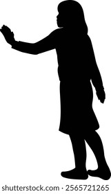 Full body silhouette of a woman stretching her hands sideways