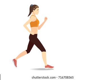 Full body of sport woman jogging isolated on white. Illustration about exercise cartoon.