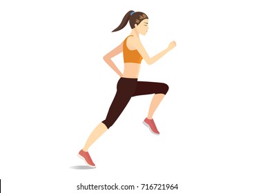 Full body of sport woman running isolated on white. Illustration about exercise.