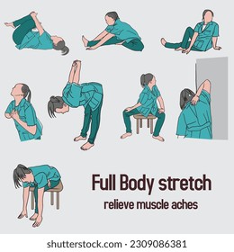 
full body stretch relieve muscle aches vector