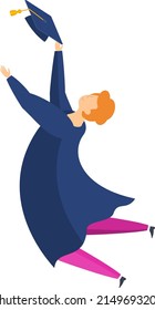 Full body student man bouncing at graduation party. Graduation ceremony. Student party. Flat vector illustration.