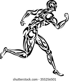 Full Body Tattoo Running-Dynamic form of abstract decorative tattoo on a running male figure