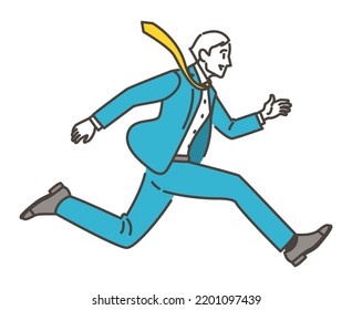 Full body vector illustration of a jumping male businessperson seen from the side