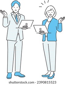 Full body vector illustration material of businessman and businesswoman to introduce