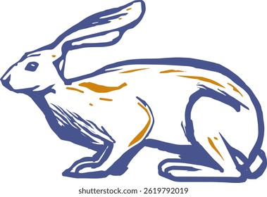 Uma ilustração vetorial de corpo inteiro de um coelho na vista de perfil