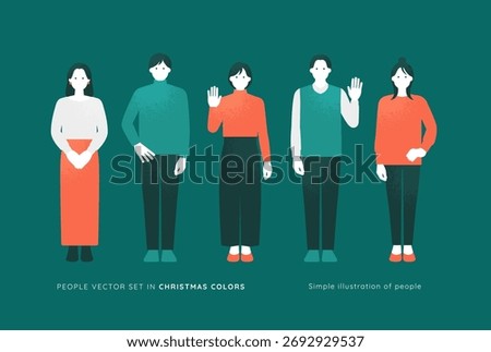 Full body vector illustration set of a couple in Christmas color sweaters