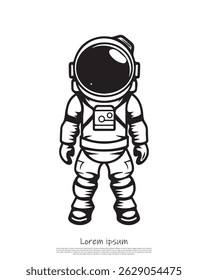 Full body vector illustration of a spaceman. Simple outline of an astronaut standing on a transparent background with a space suit and helmet.