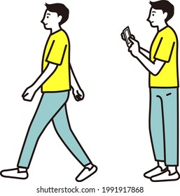 Full body vector illustration of a young man standing