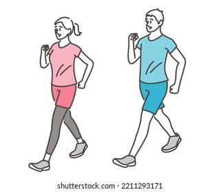 Full body vector illustration of a young couple walking