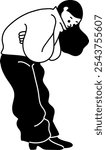 Full body vector line drawing of a woman looking down