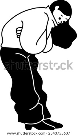 Full body vector line drawing of a woman looking down