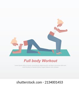 Full Body Weight Loss And Fat Burning Calories Workout Program For Beginner,Cardio HIIT Exercises Routine,build Muscle,female In Sportwear Fitness At Home,Motivation Good Healthy,Vector Illustration.