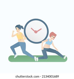 Full body Weight Loss and Fat Burning Calories workout program for beginner,Cardio HIIT exercises routine,build muscle,female in sportwear fitness at home,Motivation good healthy,Vector illustration.