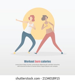 Full Body Weight Loss And Fat Burning Calories Workout Program For Beginner,Cardio HIIT Exercises Routine,build Muscle,female In Sportwear Fitness At Home,Motivation Good Healthy,Vector Illustration.