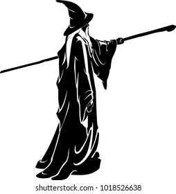 Full Body Wizard Silhouette with Magical Wooden Staff