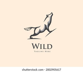 Full body wolf howling drawing art logo design illustration inspiration