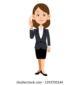 Full body of woman in suit with index finger
