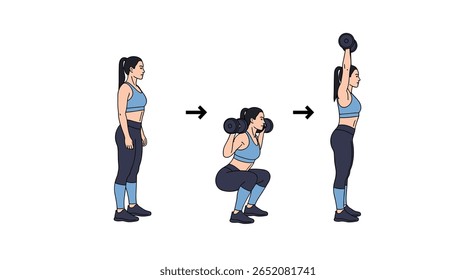 Full body workout strength training with dumbbells and kettlebell exercises