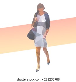 Full body of young casual polygon woman outdoor