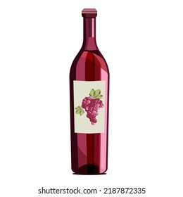 Eine ganze Flasche Rotwein einzeln auf weißem Hintergrund.Vektorgrafik des Getränks kann in Weinkellereien und Speisekarten verwendet werden.