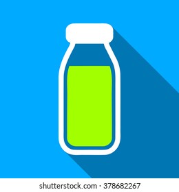 Full Bottle long shadow vector icon. Style is a flat light symbol with rounded angles on a blue square background.