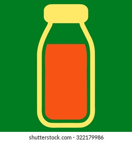 Full Bottle vector icon. Style is bicolor flat symbol, orange and yellow colors, rounded angles, green background.