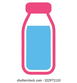 Full Bottle vector icon. Style is bicolor flat symbol, pink and blue colors, rounded angles, white background.