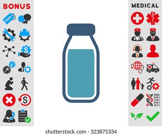 Full Bottle vector icon. Style is bicolor flat symbol, cyan and blue colors, rounded angles, white background.