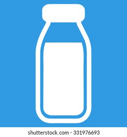 Full Bottle vector icon. Style is flat symbol, white color, rounded angles, blue background.
