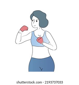 Full boxing workout for beginner,woman in gym clothes wearing boxing gloves,Cardio and muscle building,Vector illustration.
