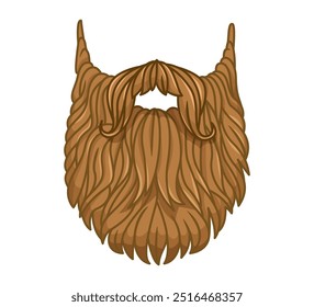 Full brown beard with curled tips. Cartoon illustration isolated. Facial hair concept for design and print.