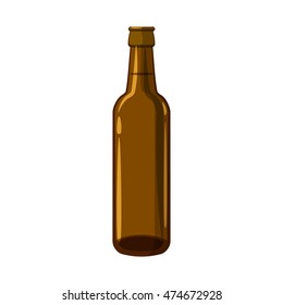 Full brown beer bottle icon in cartoon style isolated on white background