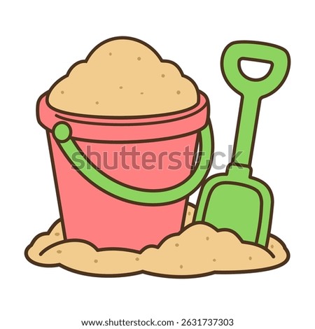 Full bucket and sand shovel vector illustration isolated on white background