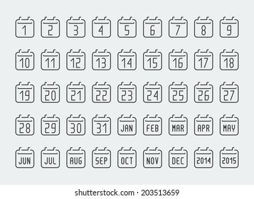 Full calendar vector icons set, thin line