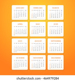 Full Calendar Year 2017 - Week Starts Sunday 