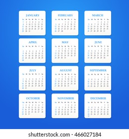 Full Calendar Year 2017 - Week Starts Sunday 