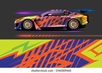 full car wrap design, with sporty abstract background	