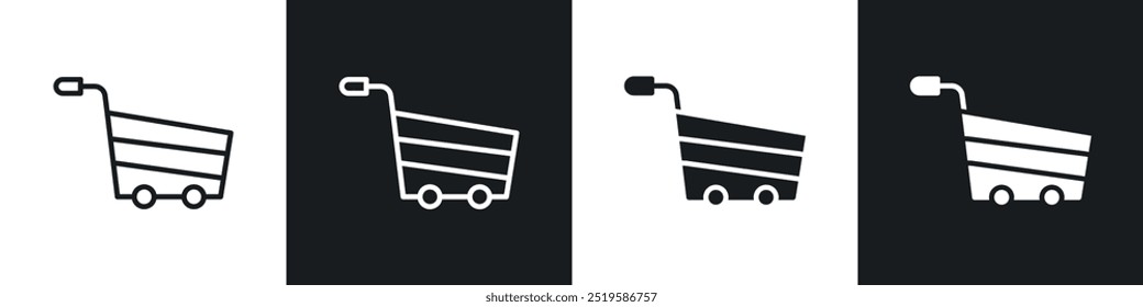 Coleção de ícones de carrinho completo em estilo de linha de traçado e preenchido em preto e branco.