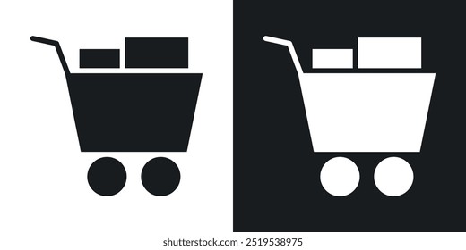 Ícones de ícone do carrinho completo em estilo preenchido em preto e branco