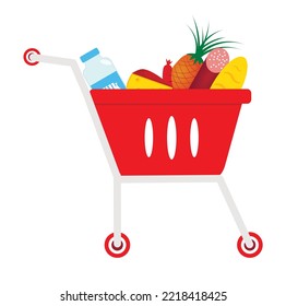 A full cart of products. Vector graphics