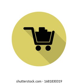 carro completo en el icono de la sombra larga de la tienda. Glifo simple, vector plano de iconos web para ui y ux, sitio web o aplicación móvil
