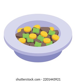 Full cat dish icon. Isometric of full cat dish vector icon for web design isolated on white background