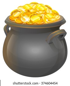 Full cauldron of gold. Isolated on white illustration