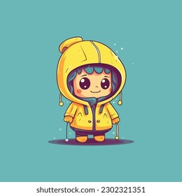 full of character and funny children's character wearing a raincoat logo mascot. for a children's clothing store. 
