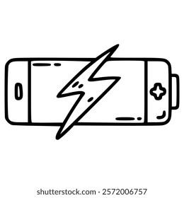 full charge battery with thunder sign hand drawn outline illustration